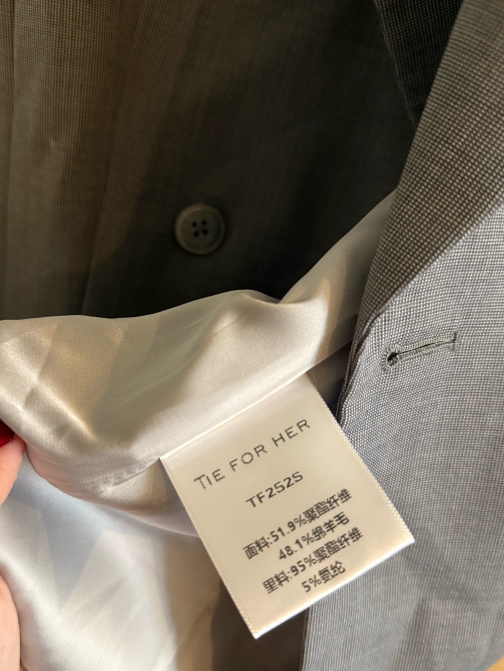 Tie For Her Wool Blend Gray Double Breasted Suit Jacket Blazer - Picture 9 of 10